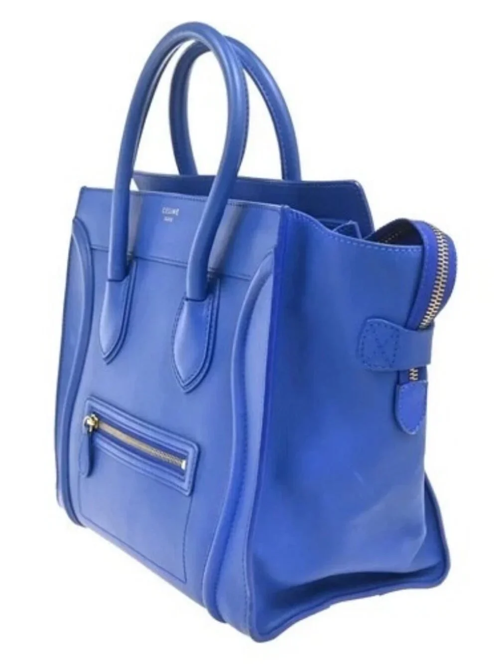 CELINE Luggage Mini Top Handle Tote Hand Bag Leather Blue GHW Italy 95RL900 - Picture 2 of 15